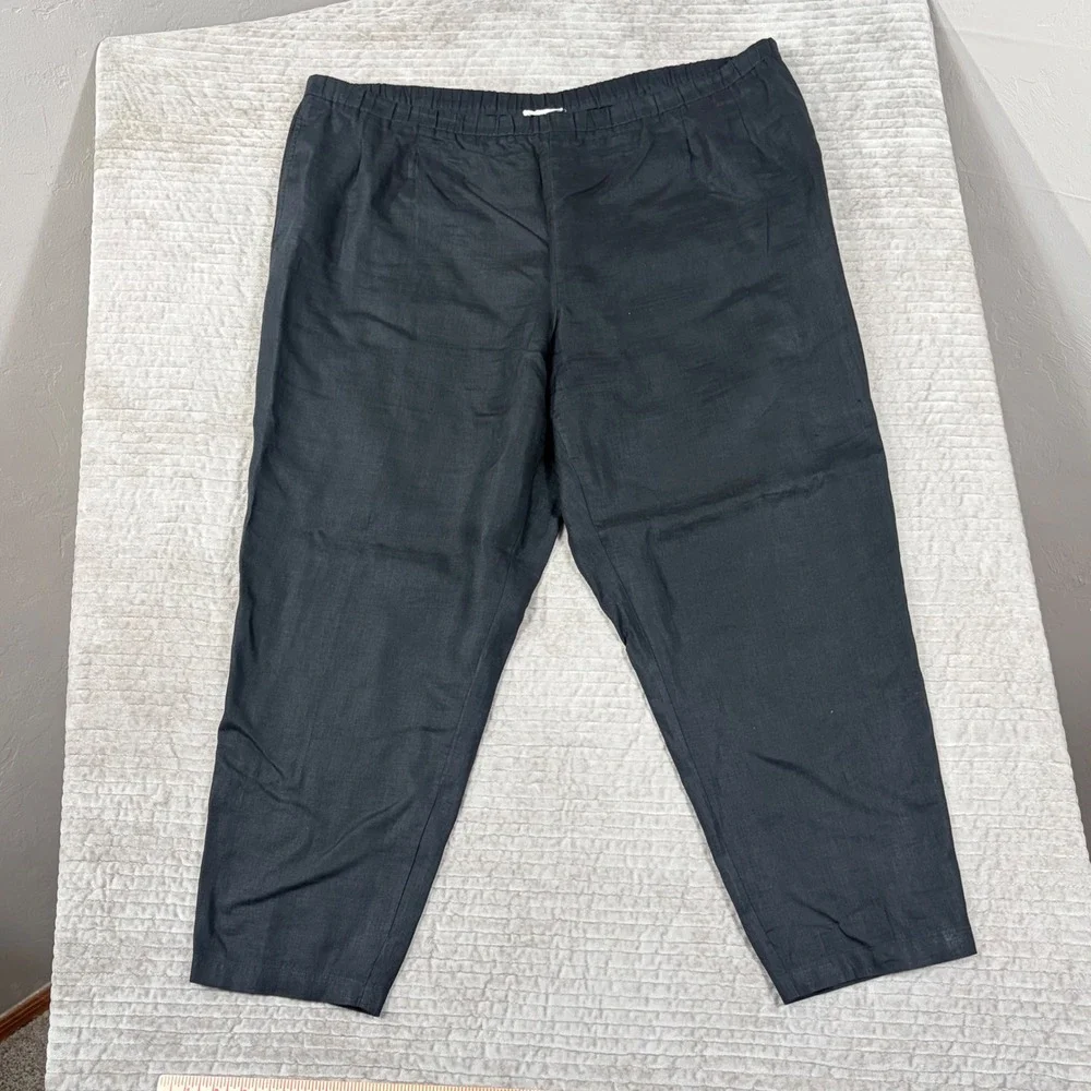 Eileen Fisher Woman Black Linen Tapered Pants Elastic Waist Plus Size 1X